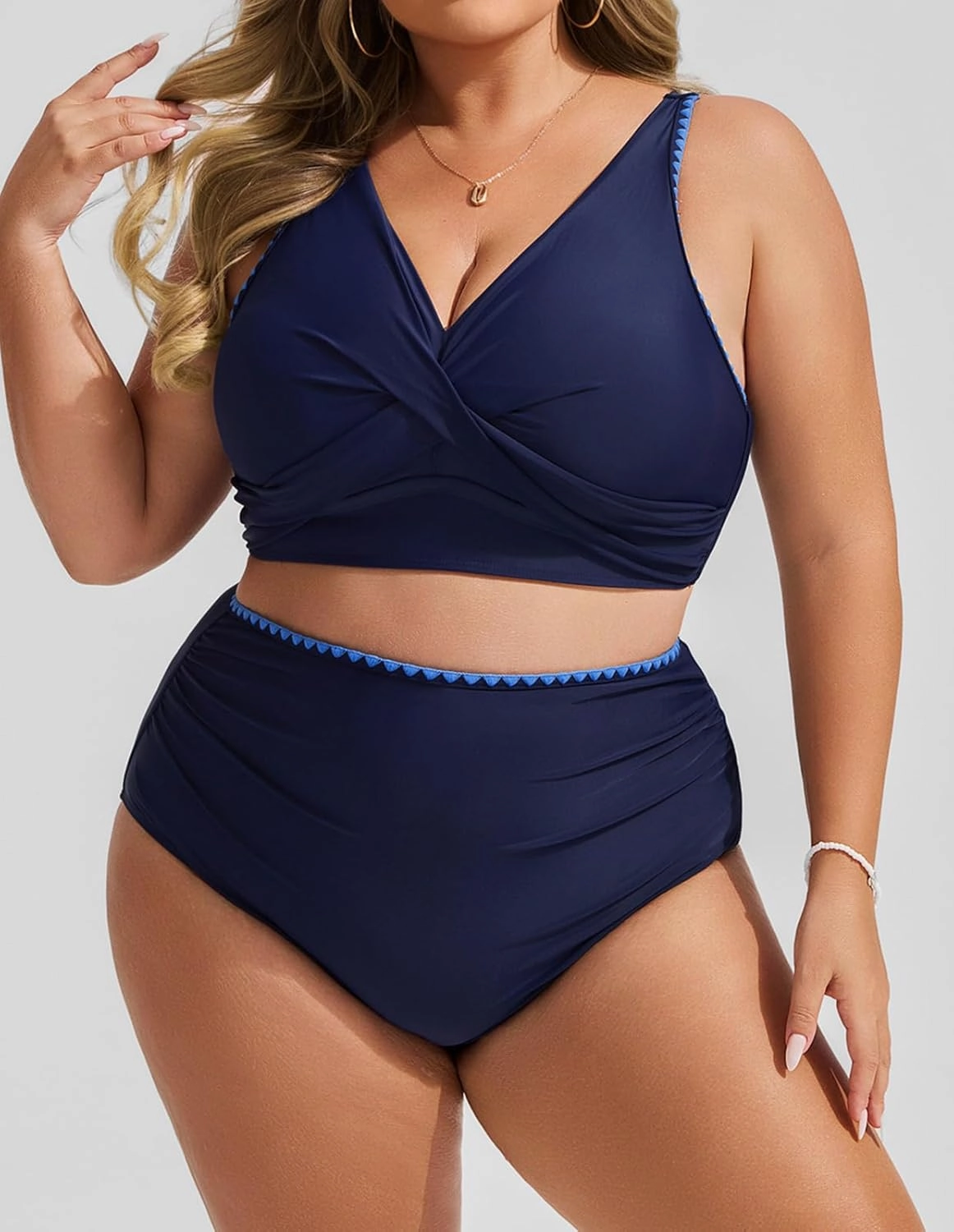 Hanna Nikole Women Two Piece Swimsuit High Waisted Bikini Sets Tummy Control Bathing Suit Plus Size Color Block Swimwear
