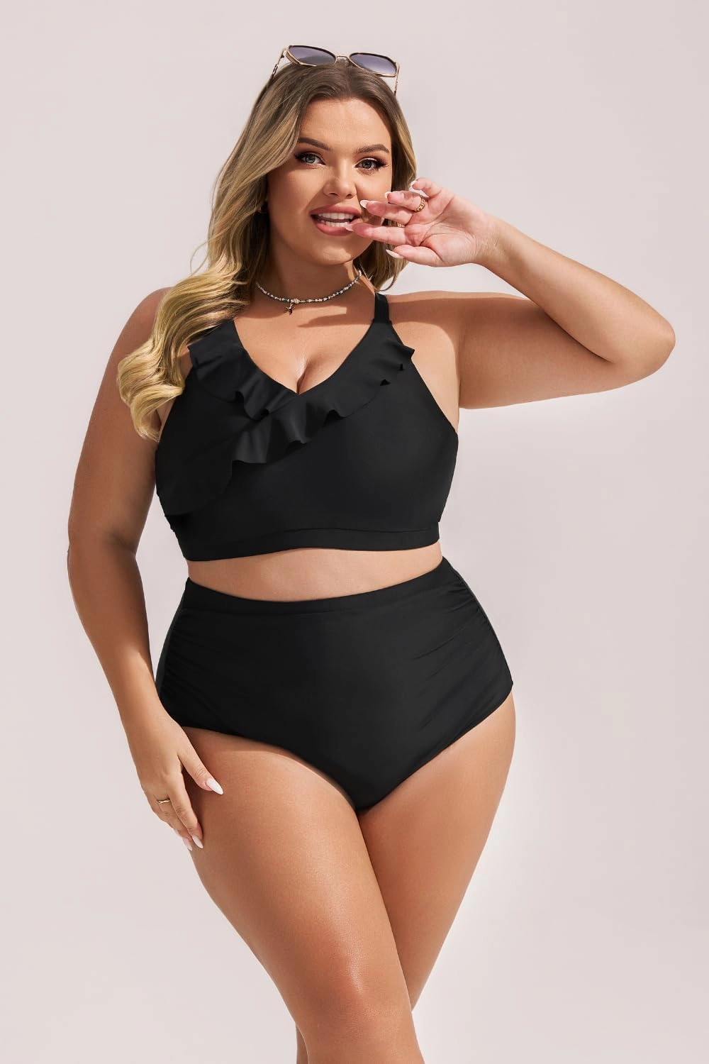 Hanna Nikole Womens High Waisted Bikini Plus Size Swimsuits Two Piece Bathing Suits Tummy Control Swimwear