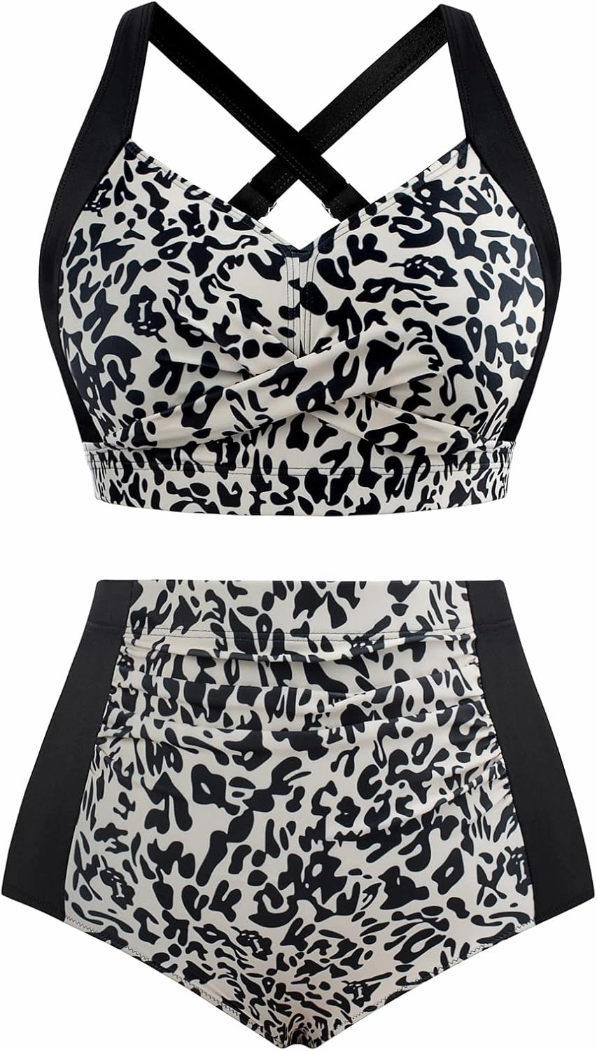 Hanna Nikole Womens High Waisted Bikini Sets Tummy Control Swimsuit Ruched Two Piece Bathing Suit