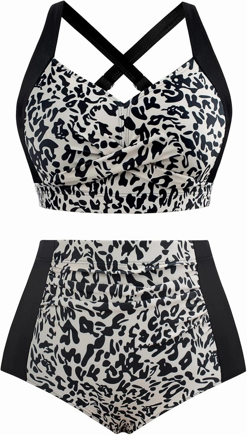 Hanna Nikole Womens High Waisted Bikini Sets Tummy Control Swimsuit Ruched Two Piece Bathing Suit