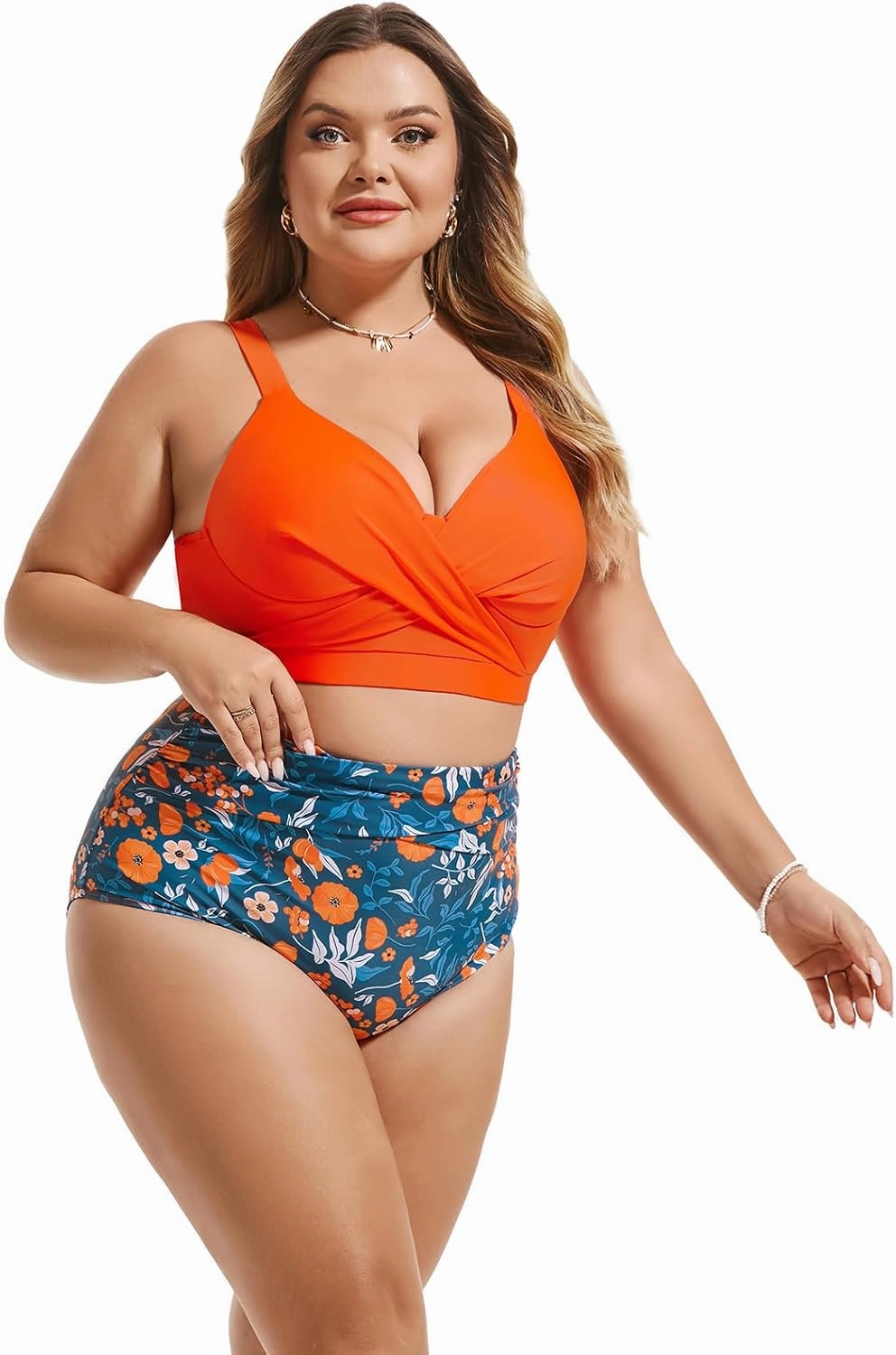 Hanna Nikole Womens Plus Size Bikini Set Two Piece High Waisted Swimsuits Tummy Control Bathing Suit Twist Front Swimwear