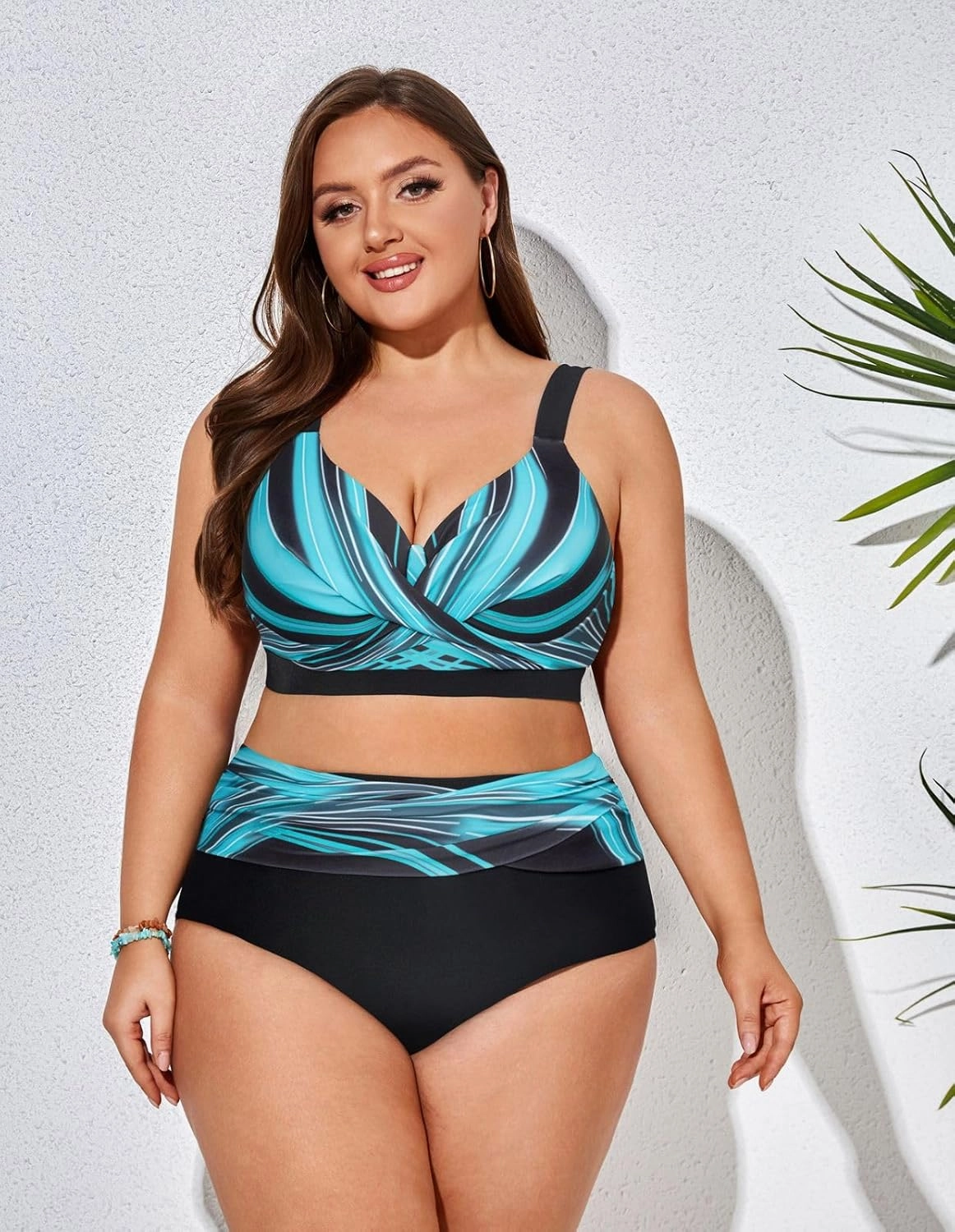 Hanna Nikole Womens Plus Size Bikini Set Two Piece High Waisted Swimsuits Tummy Control Bathing Suit Twist Front Swimwear