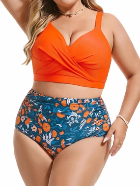 Hanna Nikole Womens Plus Size Bikini Set Two Piece High Waisted Swimsuits Tummy Control Bathing Suit Twist Front Swimwear