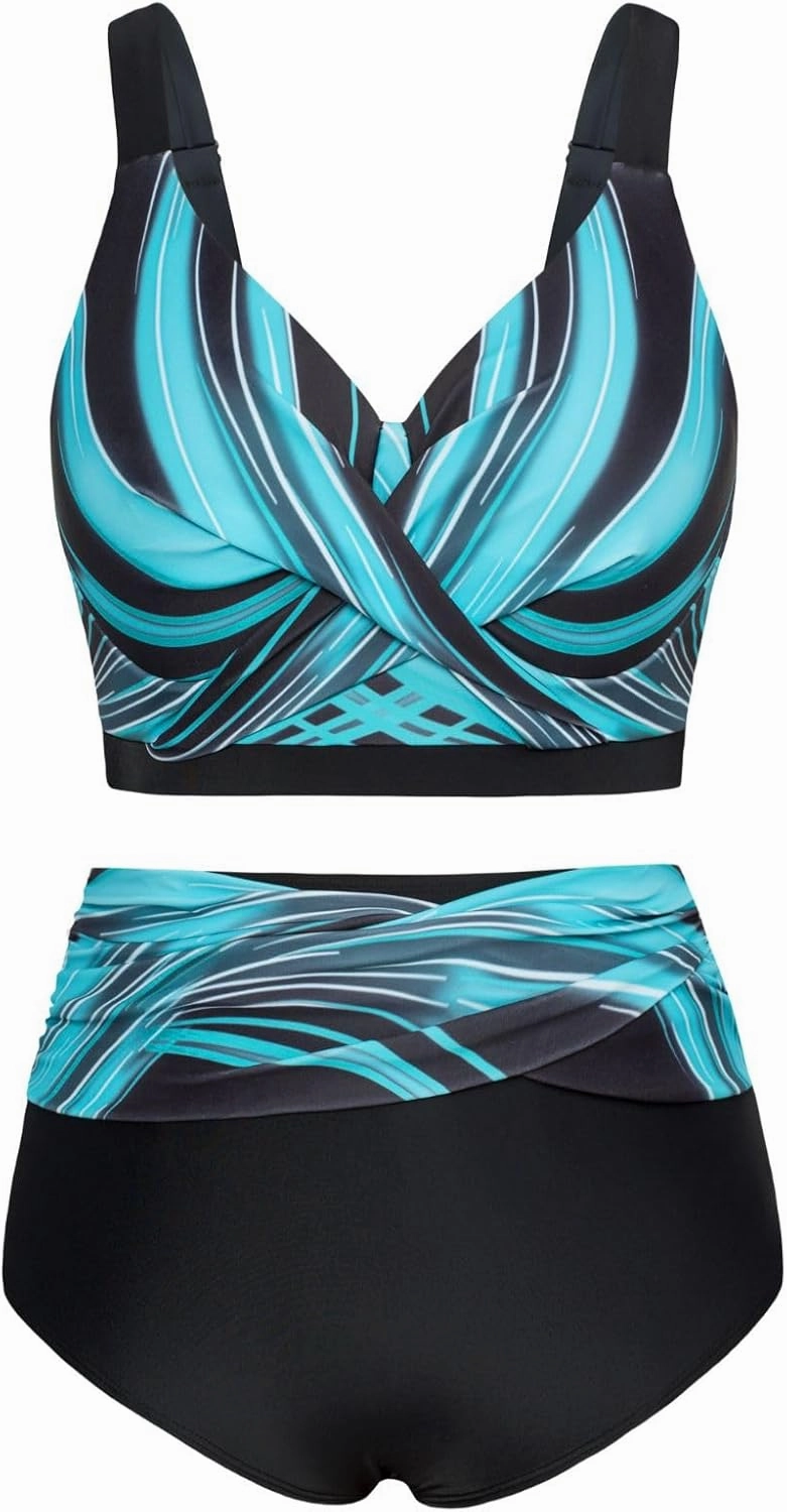 Hanna Nikole Womens Plus Size Bikini Set Two Piece High Waisted Swimsuits Tummy Control Bathing Suit Twist Front Swimwear