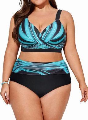 Hanna Nikole Womens Plus Size Bikini Set Two Piece High Waisted Swimsuits Tummy Control Bathing Suit Twist Front Swimwear