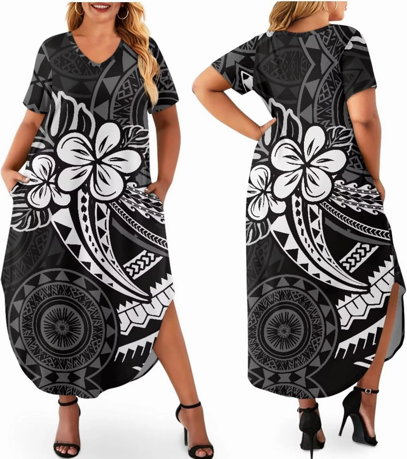 Hawaiian Mumu Dresses for Women with Pockets Short Sleeve Summer Dresses Boho Plus Size Dresses for Women