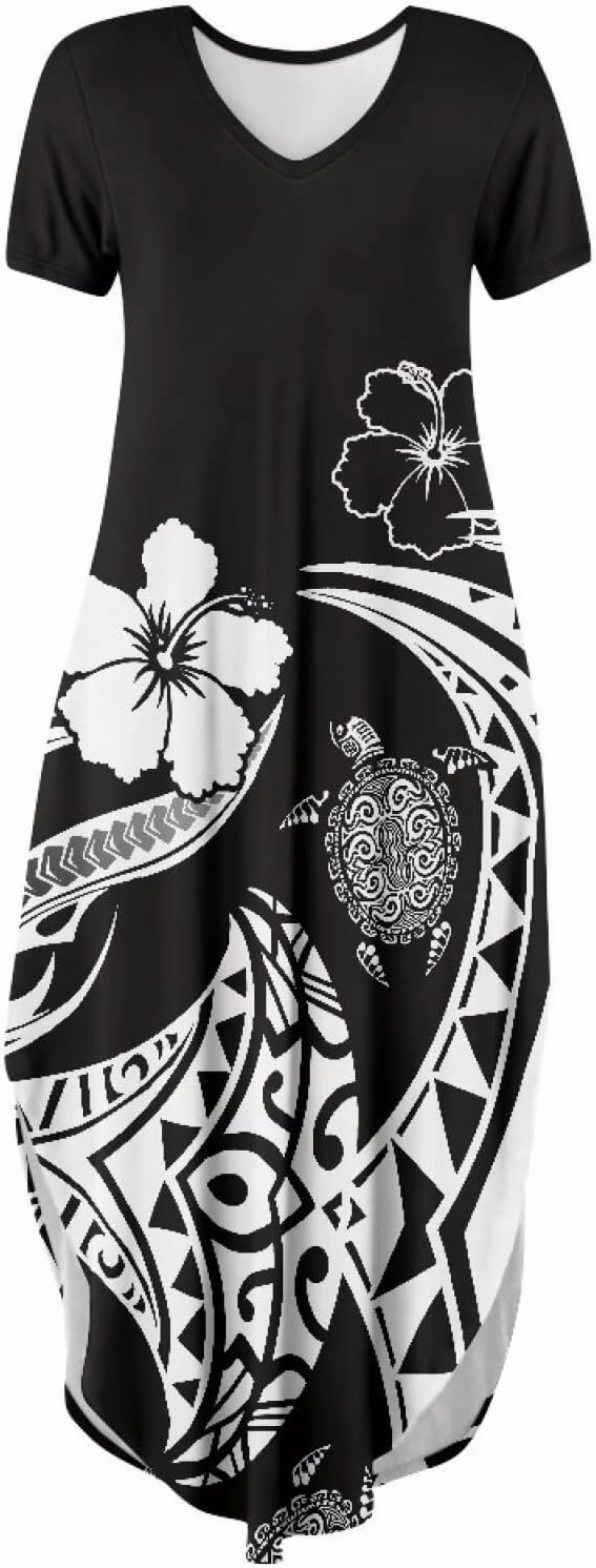 Hawaiian Mumu Dresses for Women with Pockets Short Sleeve Summer Dresses Boho Plus Size Dresses for Women