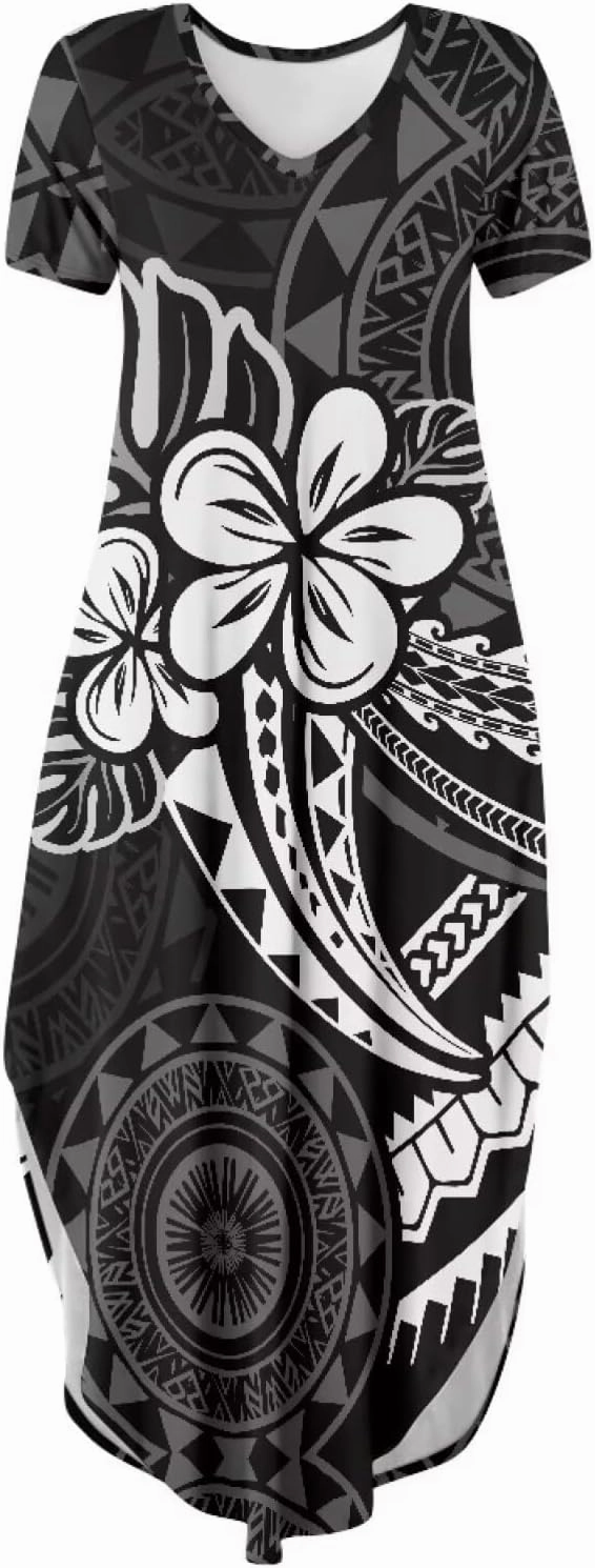 Hawaiian Mumu Dresses for Women with Pockets Short Sleeve Summer Dresses Boho Plus Size Dresses for Women