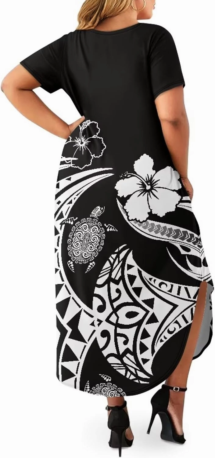 Hawaiian Mumu Dresses for Women with Pockets Short Sleeve Summer Dresses Boho Plus Size Dresses for Women