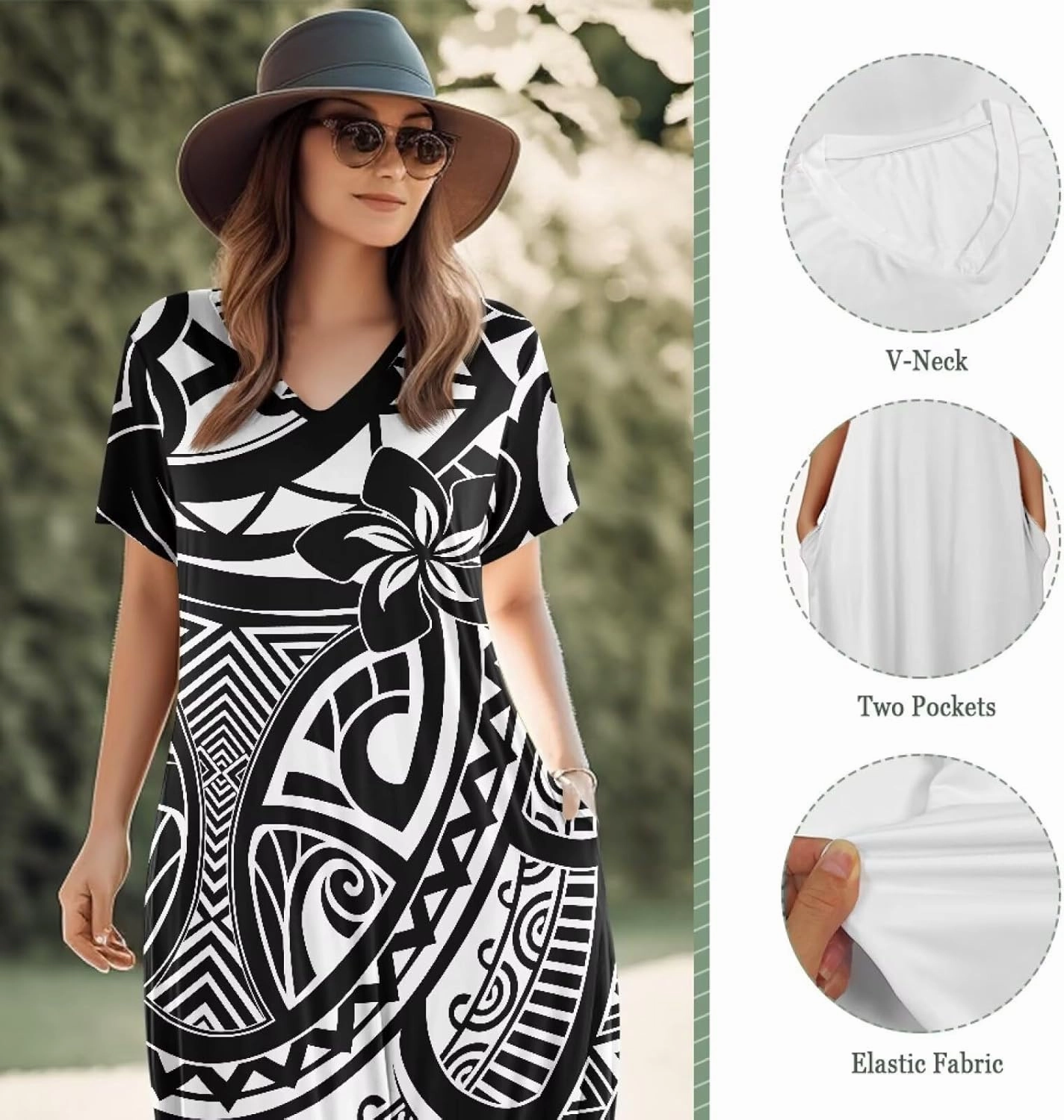 Hawaiian Mumu Dresses for Women with Pockets Short Sleeve Summer Dresses Boho Plus Size Dresses for Women