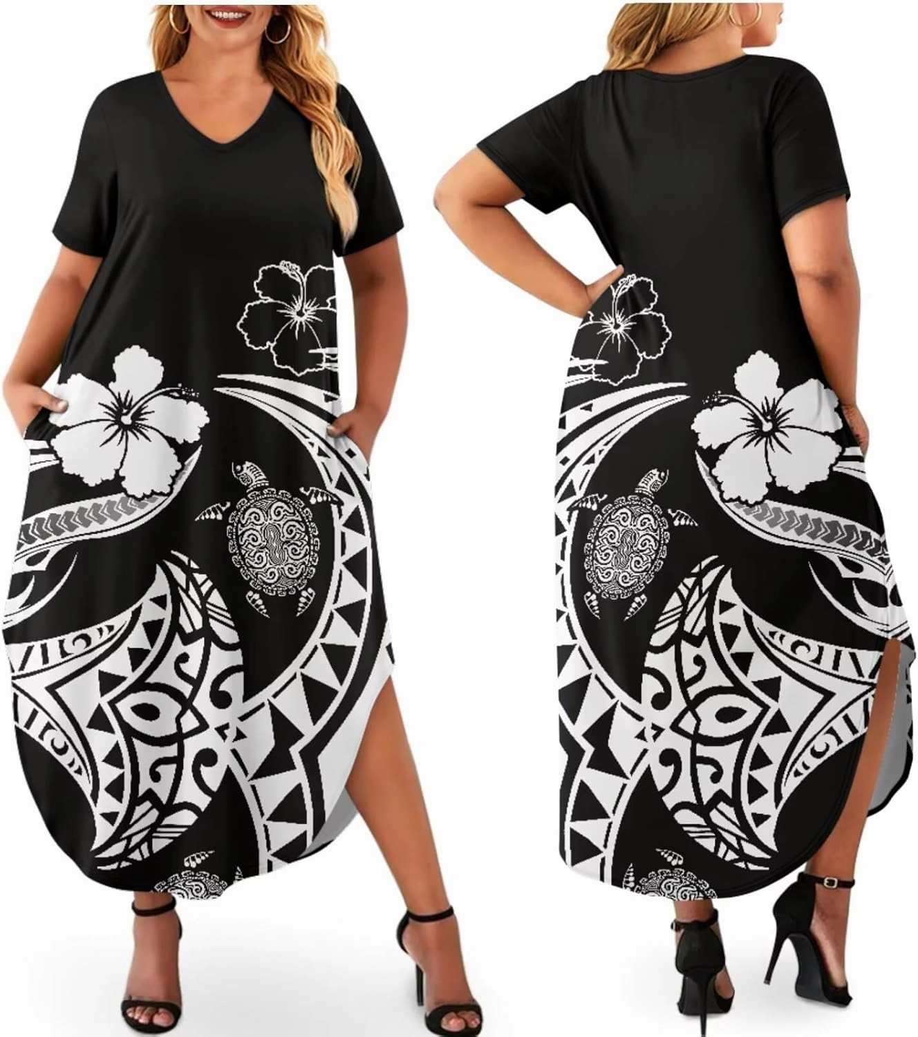 Hawaiian Mumu Dresses for Women with Pockets Short Sleeve Summer Dresses Boho Plus Size Dresses for Women