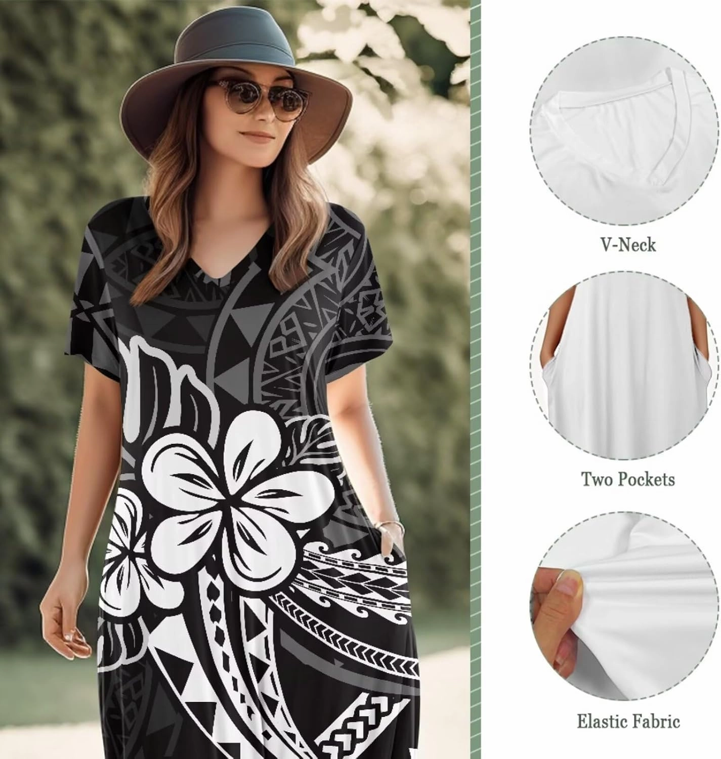 Hawaiian Mumu Dresses for Women with Pockets Short Sleeve Summer Dresses Boho Plus Size Dresses for Women