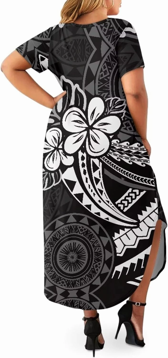 Hawaiian Mumu Dresses for Women with Pockets Short Sleeve Summer Dresses Boho Plus Size Dresses for Women
