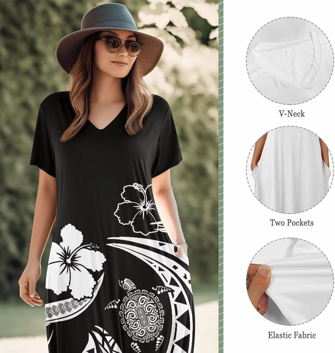 Hawaiian Mumu Dresses for Women with Pockets Short Sleeve Summer Dresses Boho Plus Size Dresses for Women