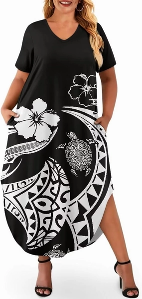 Hawaiian Mumu Dresses for Women with Pockets Short Sleeve Summer Dresses Boho Plus Size Dresses for Women