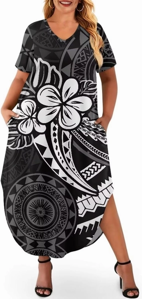 Hawaiian Mumu Dresses for Women with Pockets Short Sleeve Summer Dresses Boho Plus Size Dresses for Women