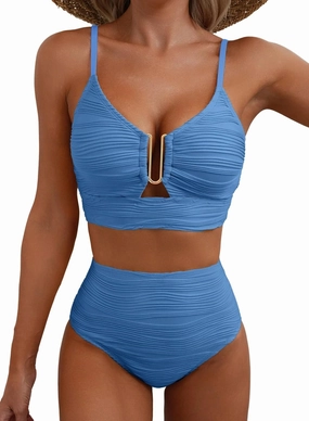 Herseas 2 Piece Bestselling Bikini Set U-Wire Cutout Swimsuit High Waisted Textured 2025 Summer Beach Swim Bathing Suits
