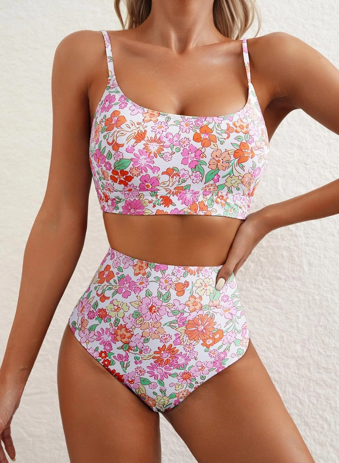 Herseas 2 Piece High Waisted Bikini Set for Women 2025 Spaghetti Straps Swim Top with Reversible Bottom Bathing Suit