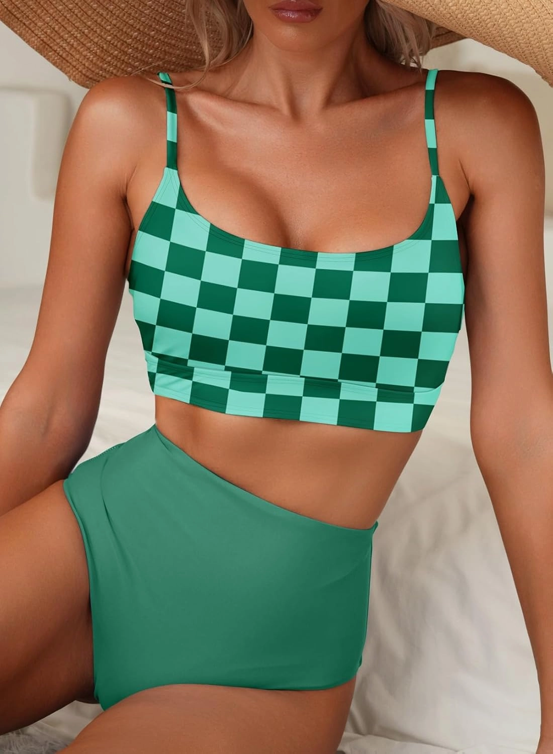 Herseas 2 Piece High Waisted Bikini Set for Women 2025 Spaghetti Straps Swim Top with Reversible Bottom Bathing Suit
