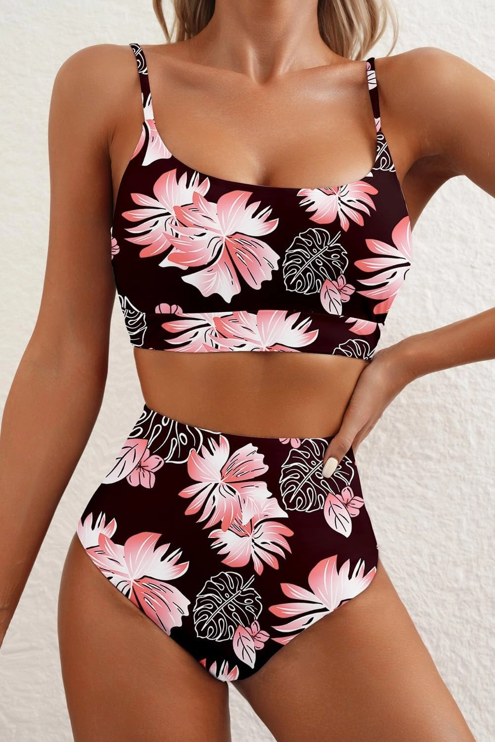 Herseas 2 Piece High Waisted Bikini Set for Women 2025 Spaghetti Straps Swim Top with Reversible Bottom Bathing Suit