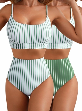 Herseas 2 Piece High Waisted Bikini Set for Women 2025 Spaghetti Straps Swim Top with Reversible Bottom Bathing Suit