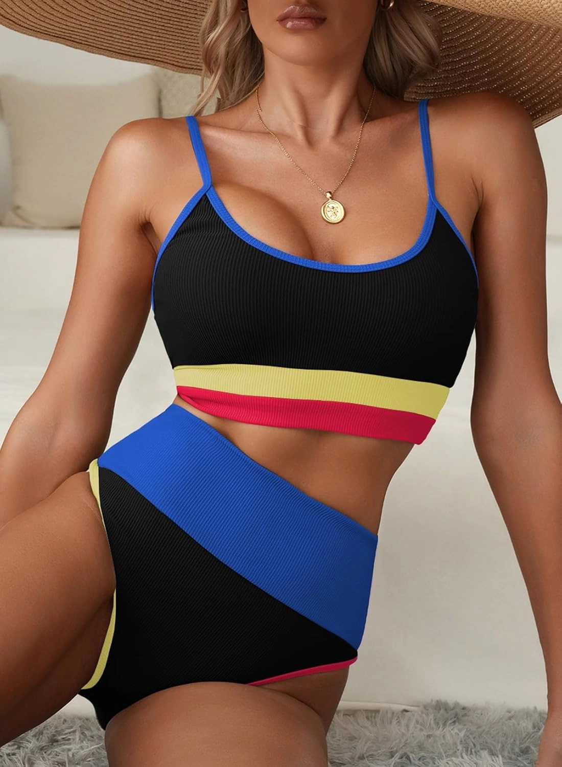 Herseas Womem 2 Piece High Waisted Bestselling Bikini Set Color Block Swimsuit 2025 Summer Beach Swim Bathing Suit