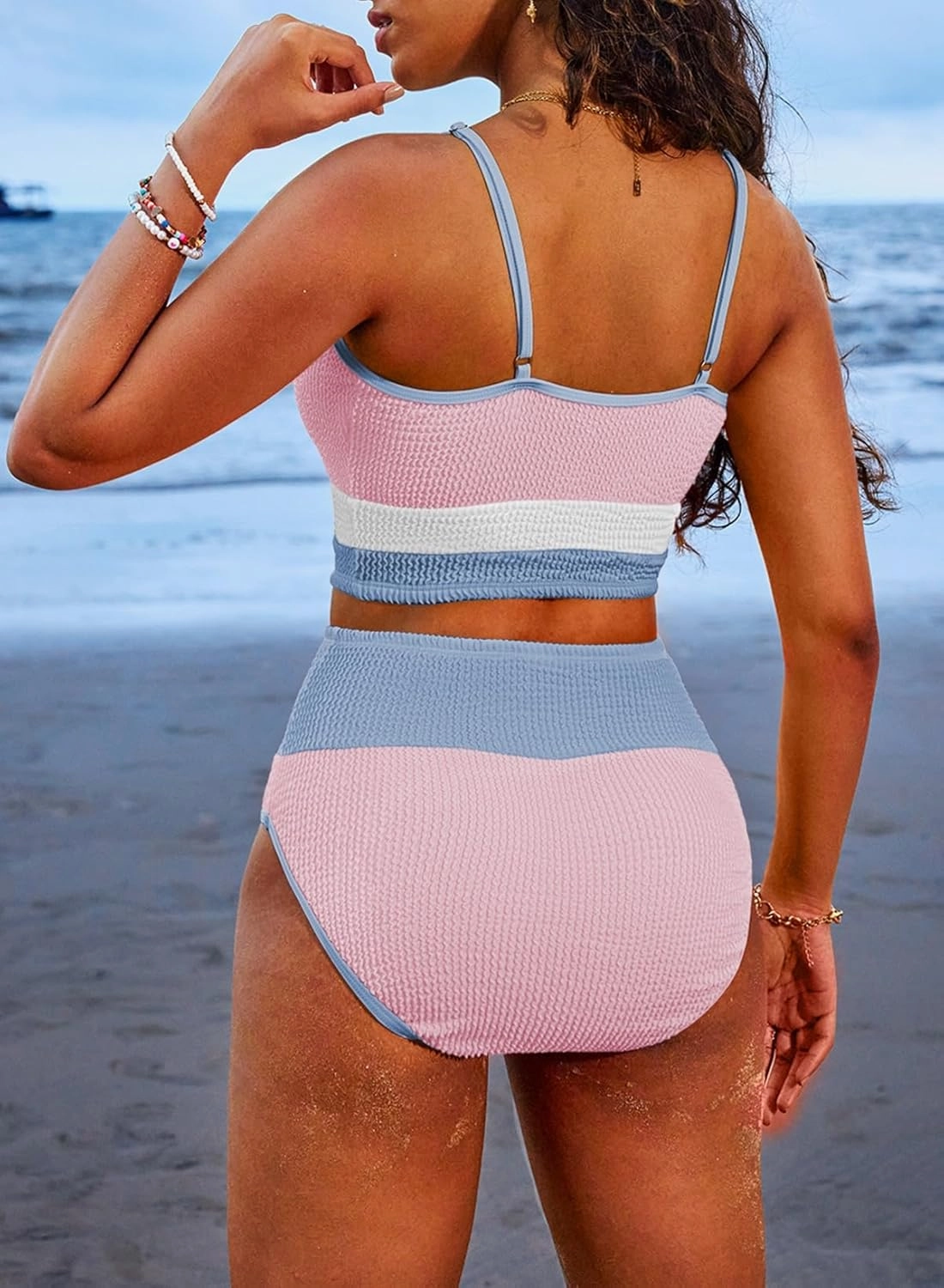 Herseas Women 2 Piece Bikini Set High Waisted Color Block Swimsuit 2025 Summer Beach Scrunch Ribbed Bathing Suit