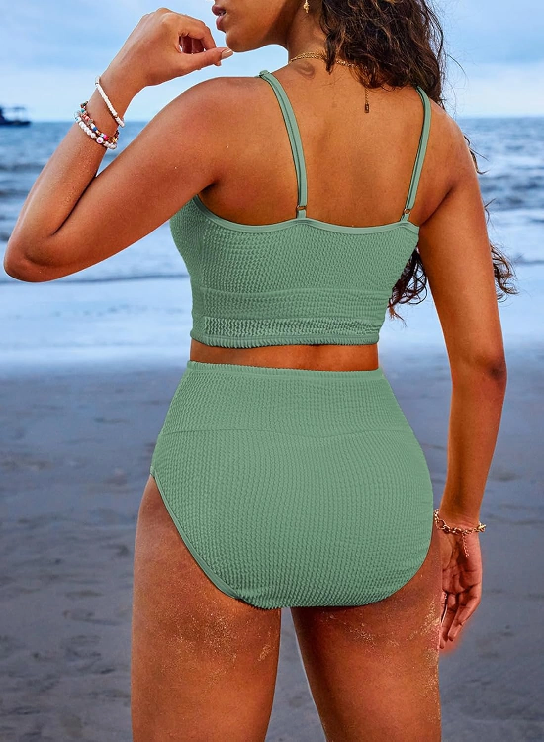 Herseas Women 2 Piece Bikini Set High Waisted Color Block Swimsuit 2025 Summer Beach Scrunch Ribbed Bathing Suit