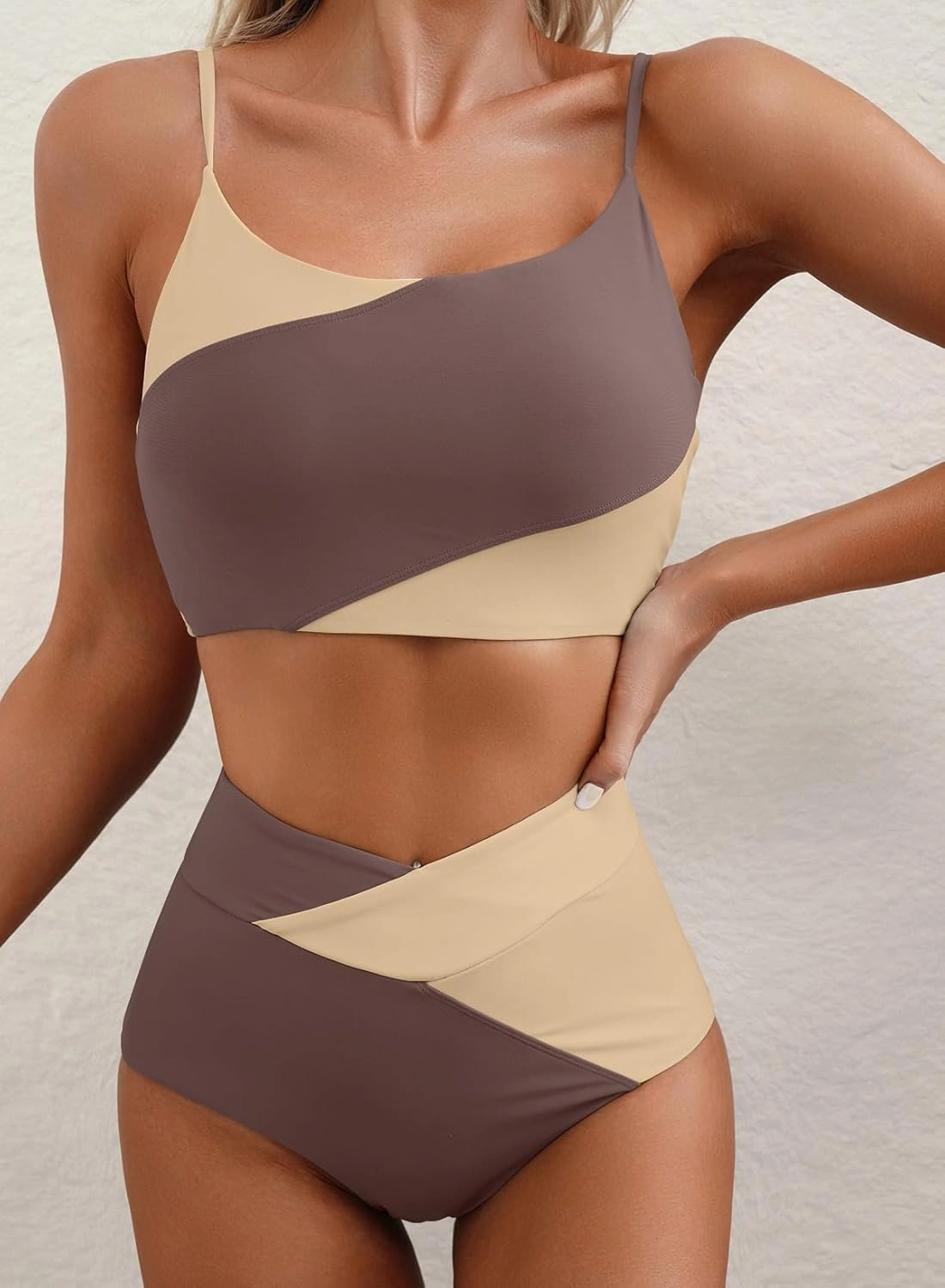 Herseas Women 2 Piece High Waisted Bestselling Bikini Color Block Swimsuit 2025 Summer Beach Bathing Suits