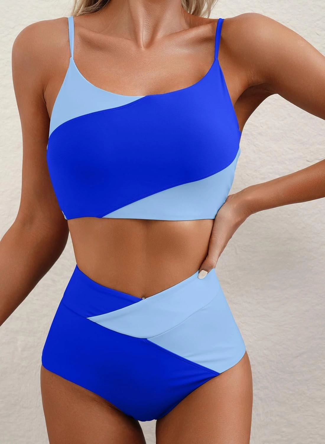 Herseas Women 2 Piece High Waisted Bestselling Bikini Color Block Swimsuit 2025 Summer Beach Bathing Suits