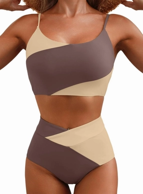 Herseas Women 2 Piece High Waisted Bestselling Bikini Color Block Swimsuit 2025 Summer Beach Bathing Suits