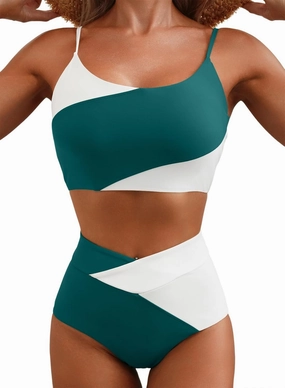 Herseas Women 2 Piece High Waisted Bestselling Bikini Color Block Swimsuit 2025 Summer Beach Bathing Suits