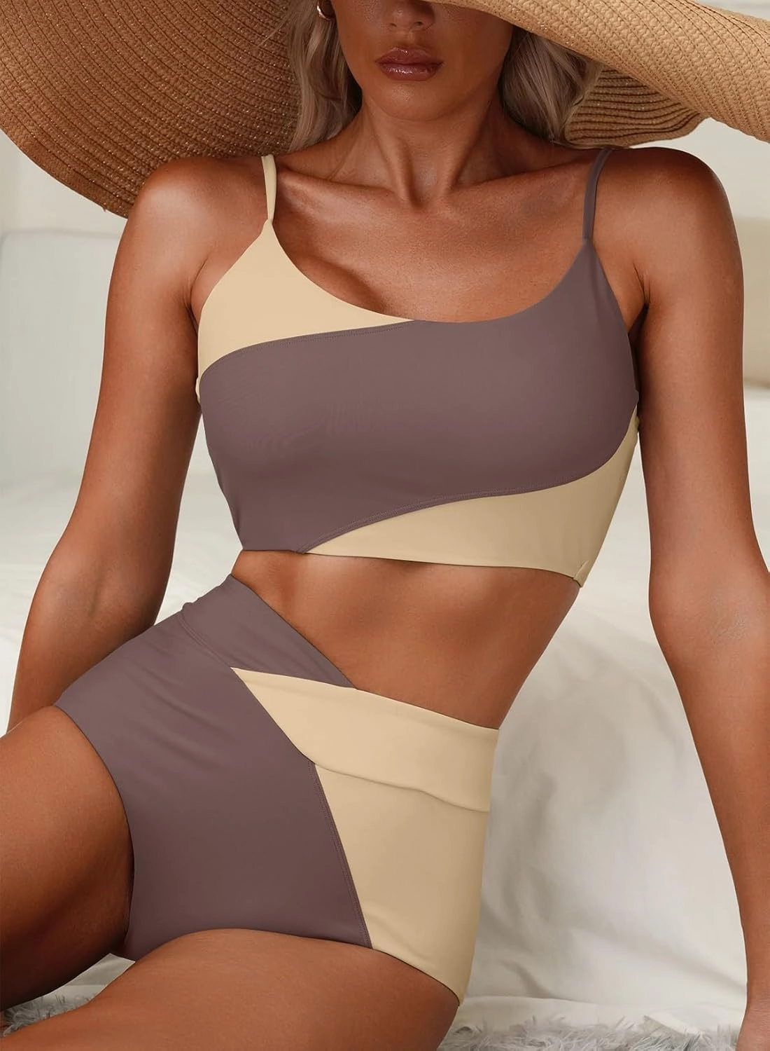 Herseas Women 2 Piece High Waisted Bestselling Bikini Color Block Swimsuit 2025 Summer Beach Bathing Suits