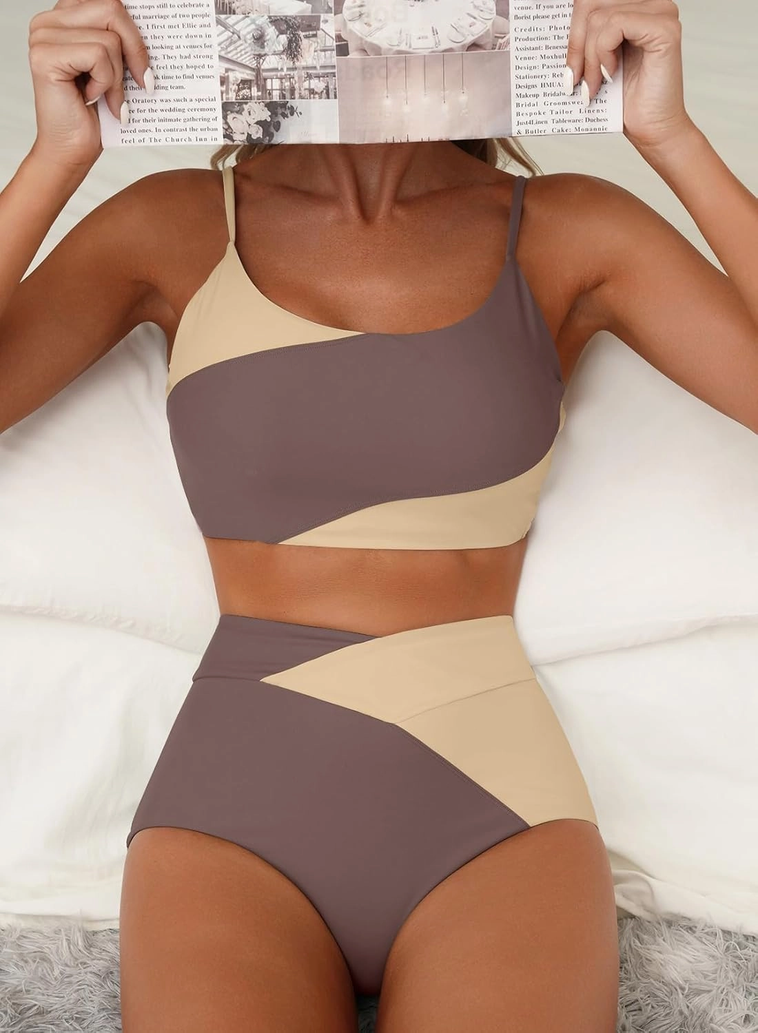 Herseas Women 2 Piece High Waisted Bestselling Bikini Color Block Swimsuit 2025 Summer Beach Bathing Suits