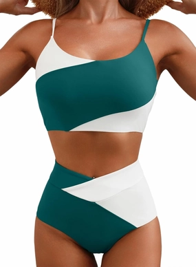 Herseas Women 2 Piece High Waisted Bestselling Bikini Color Block Swimsuit 2025 Summer Beach Bathing Suits