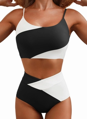 Herseas Women 2 Piece High Waisted Bestselling Bikini Color Block Swimsuit 2025 Summer Beach Bathing Suits