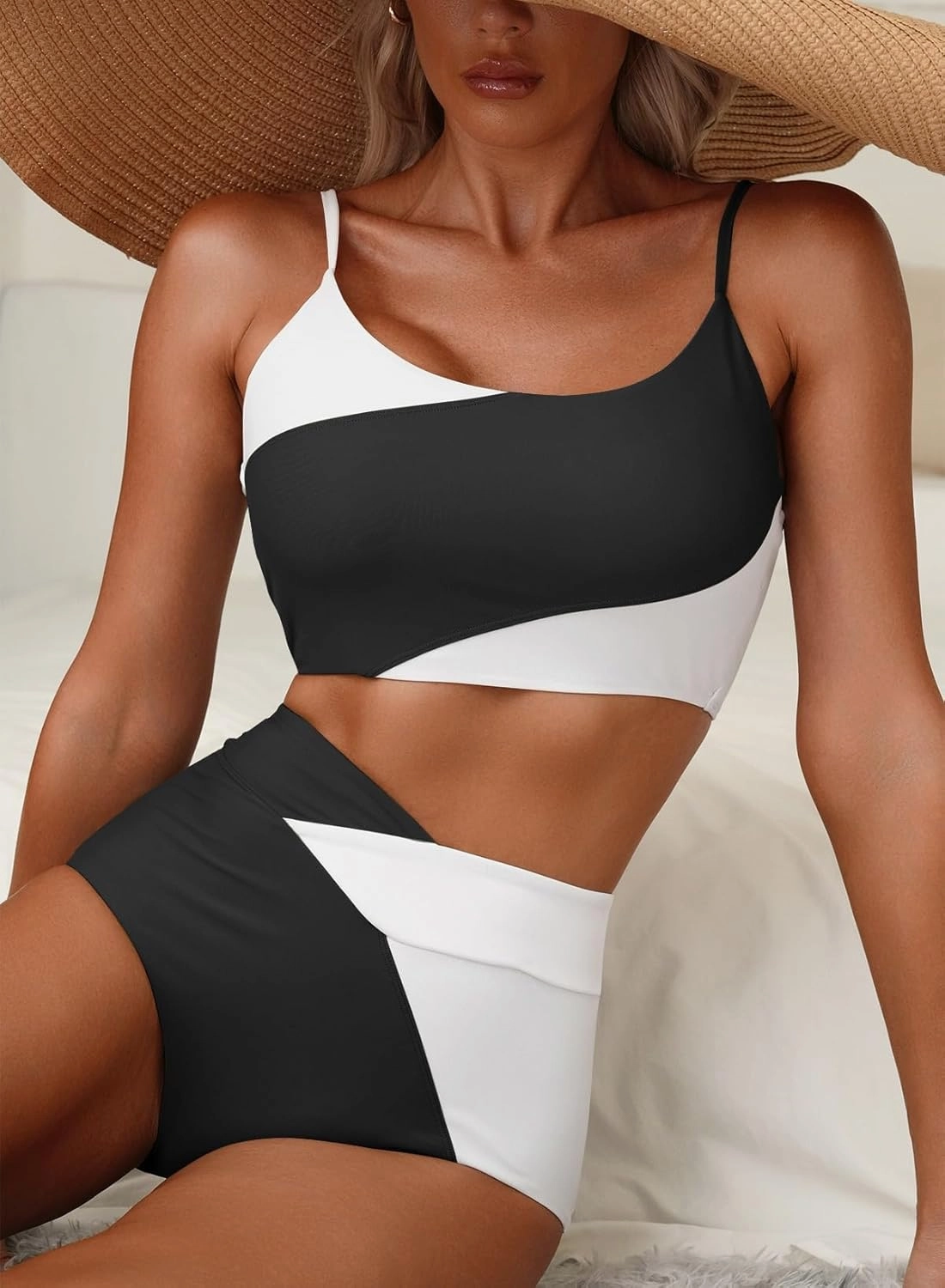 Herseas Women 2 Piece High Waisted Bestselling Bikini Color Block Swimsuit 2025 Summer Beach Bathing Suits