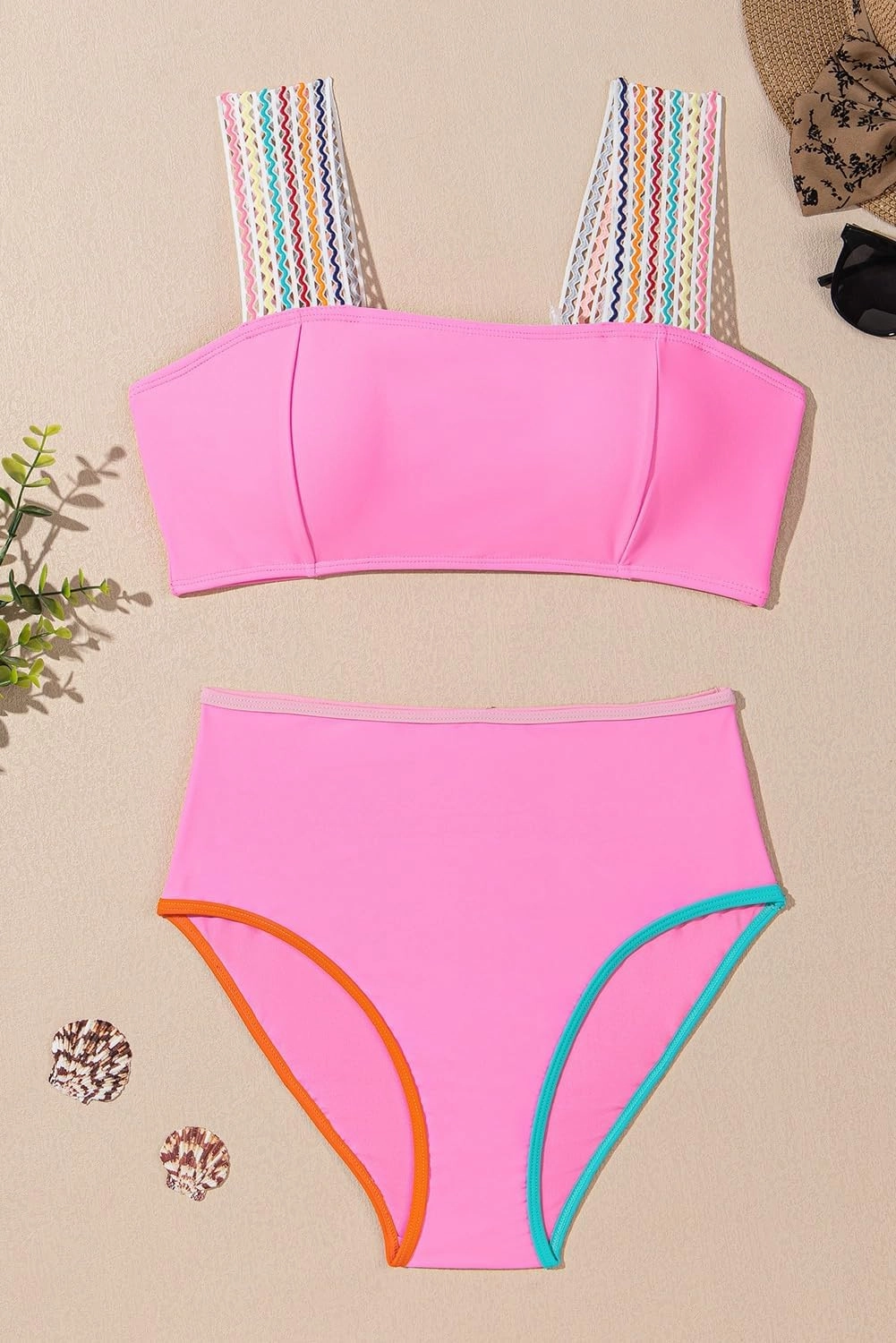 Herseas Women's Bikini Sets Colorblock Wide Strap 2 Piece Swimsuits High Waisted Square Neck Bathing Suits