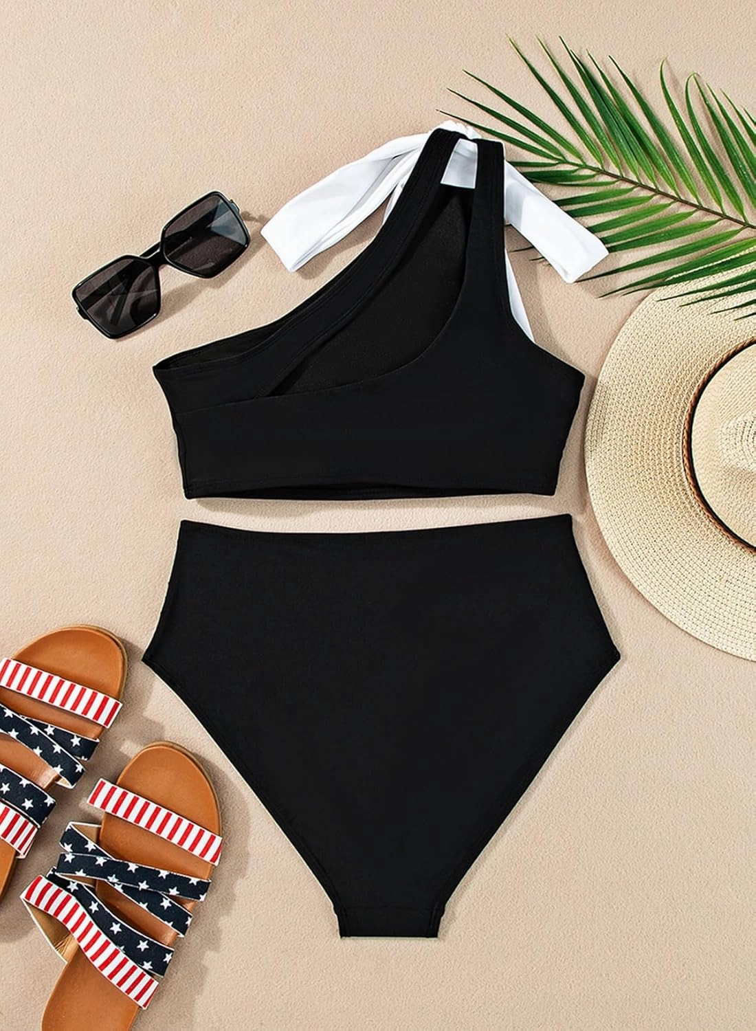 Herseas Women's One Bow Shoulder Bikini Sets 2 Piece Ruched Swimsuit Elegant Bathing Suit