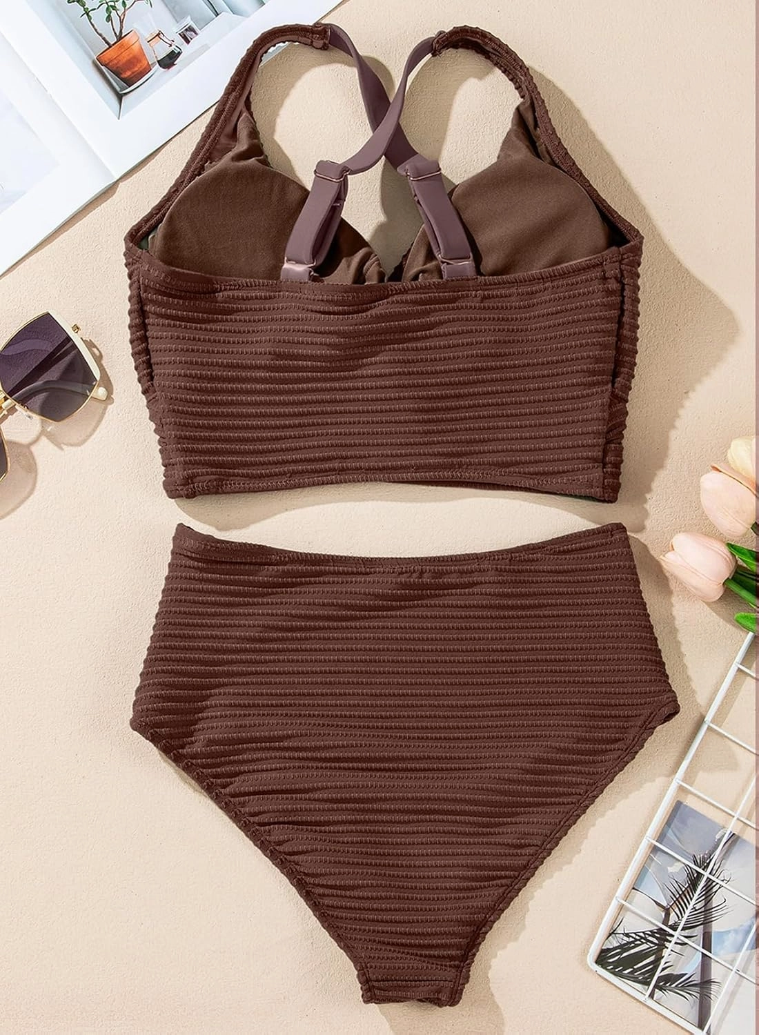 Herseas Women's Textured Bikini Sets Twist Front Top Swimsuits High Waisted Bathing Suits