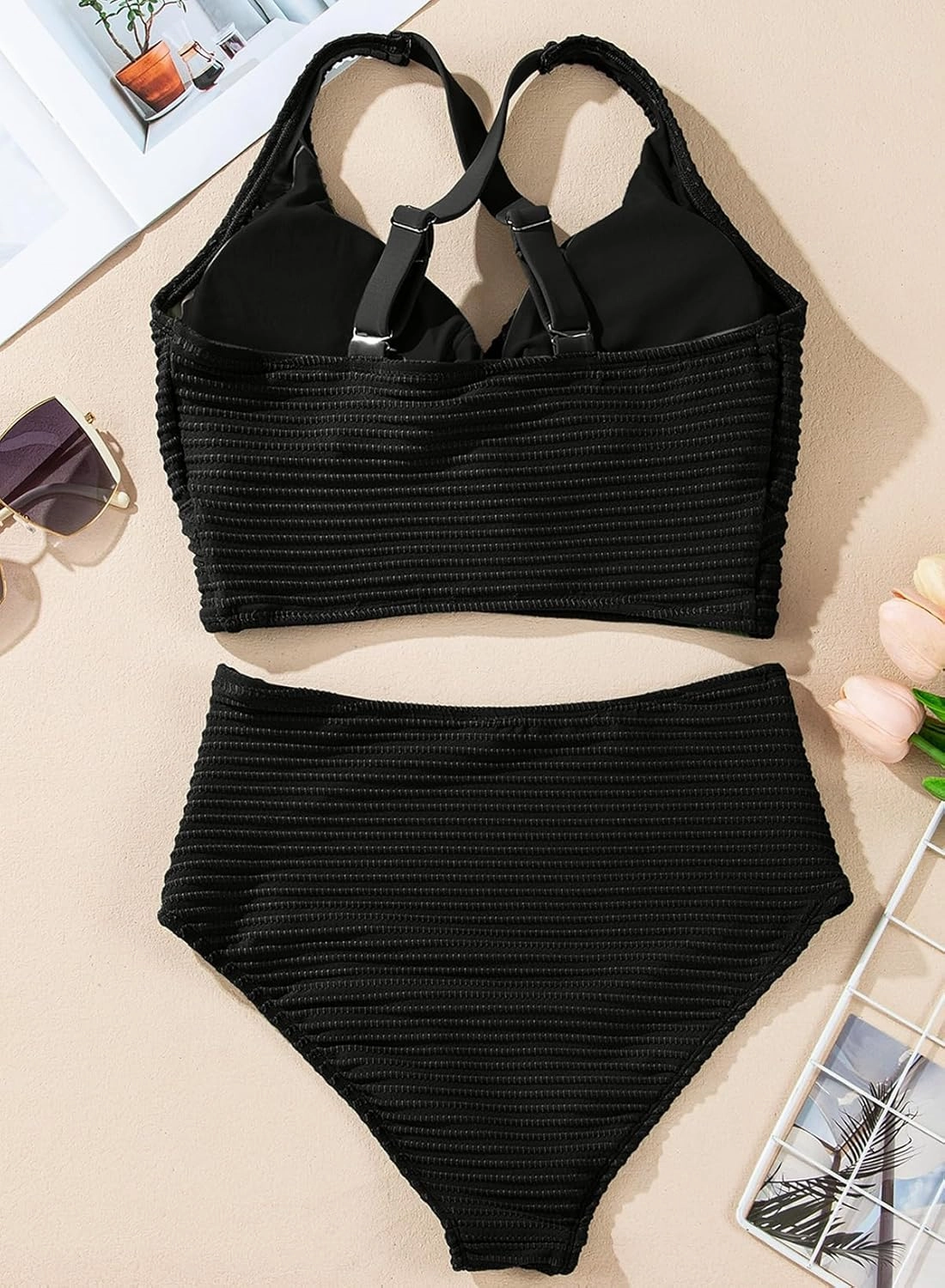 Herseas Women's Textured Bikini Sets Twist Front Top Swimsuits High Waisted Bathing Suits