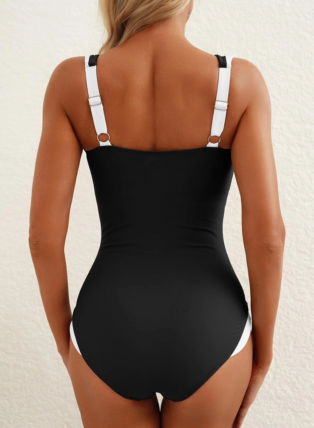 Herseas Women's Two Tone Patchwork One Piece Swimsuit U Hardware Cutout Bathing Suit