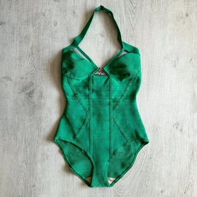 HERVE LEGER Emmalie Green Bandage Halterneck Club Party Swimsuit
