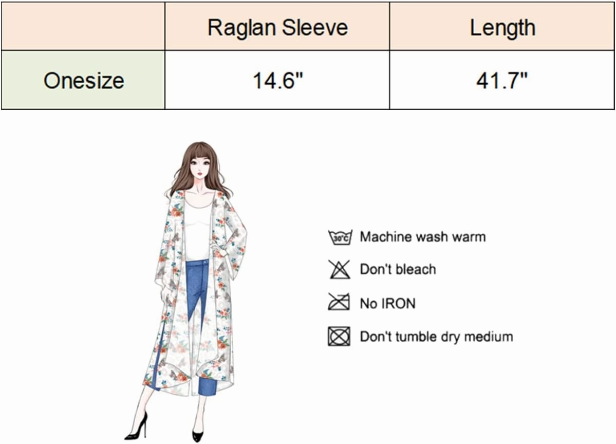 Hibluco Women's Long Floral Kimono Printed Cardigan Sheer Swimsuit Cover Ups