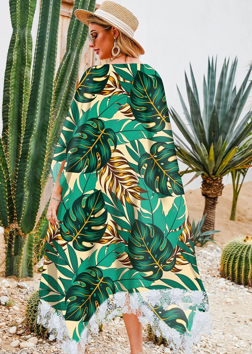 Hibluco Women's Long Floral Kimono Printed Cardigan Sheer Swimsuit Cover Ups