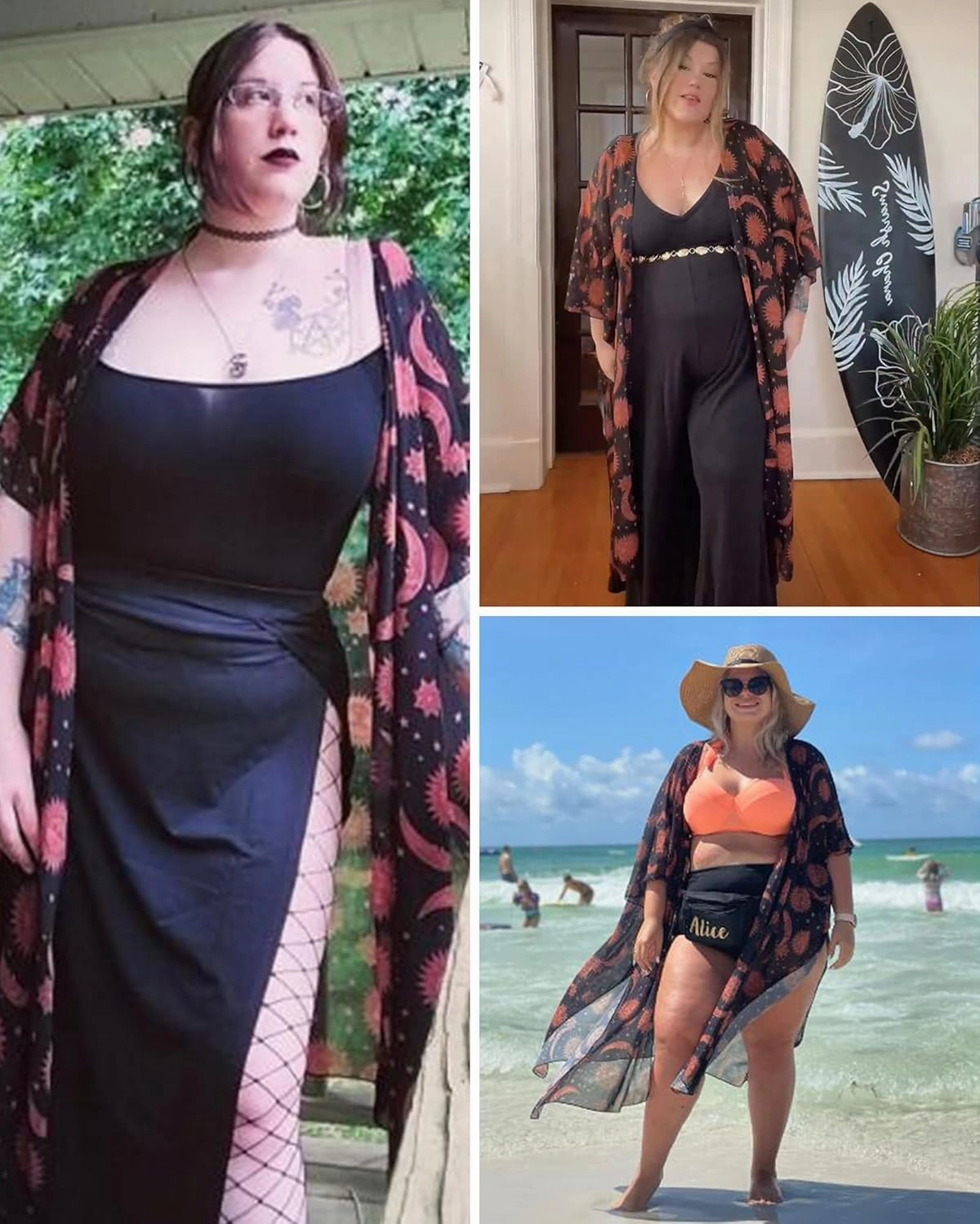 Hibluco Women's Summer Chiffon Floral Kimono Cardigan Long Swimwear Cover Ups
