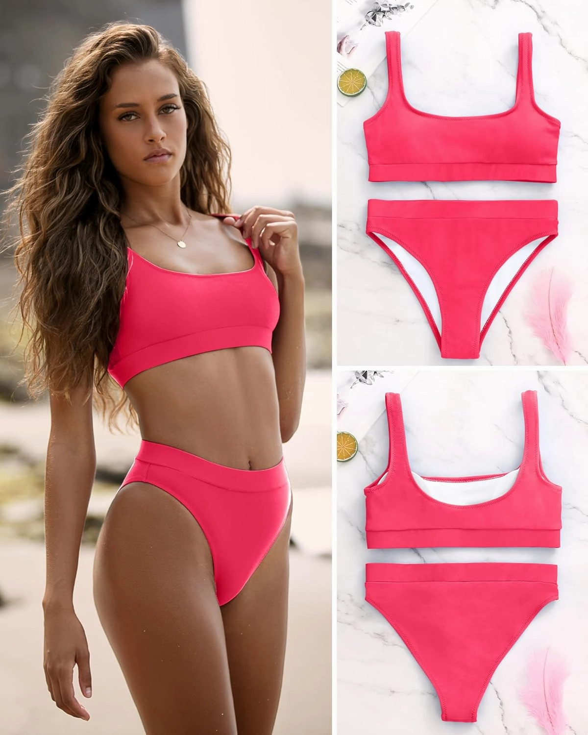 High Waisted Bikini for Women Tummy Control Bottoms Push Up Crop Top Swimsuit 2 Piece High Cut Teens Girls Bathing Suits