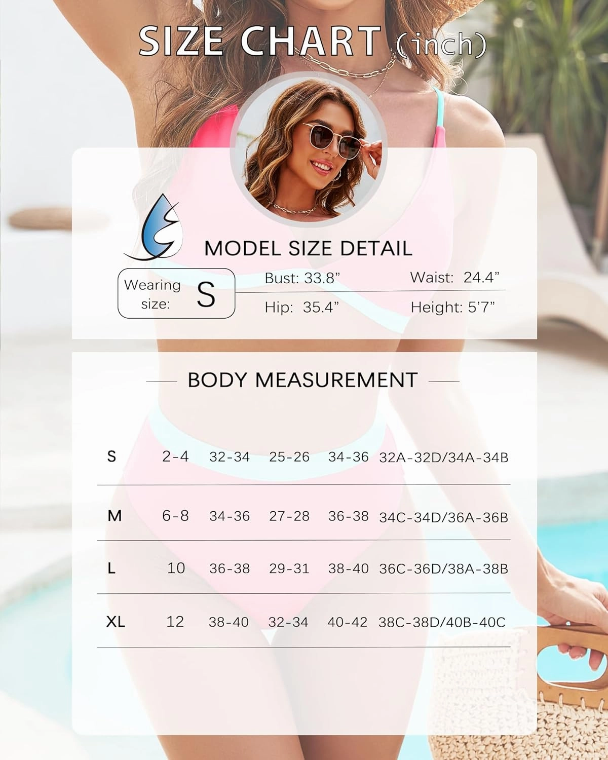 High Waisted Bikini Set for Women Two Piece Tummy Control Bathing Suit V Neck Triangle Swimsuit Color Block