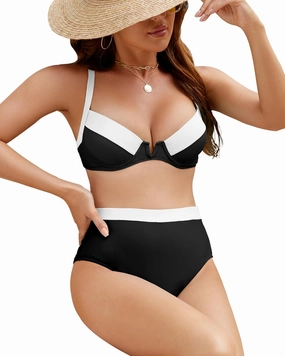 High Waisted Bikini Sets for Women Bathing Suit Two Piece Tummy Control Swimsuits Modest Swim Suit Underwire Top