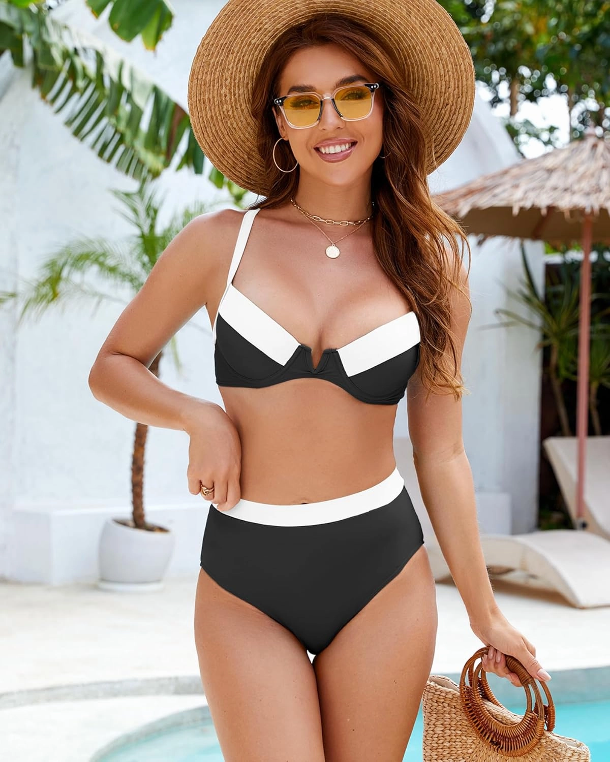 High Waisted Bikini Sets for Women Bathing Suit Two Piece Tummy Control Swimsuits Modest Swim Suit Underwire Top